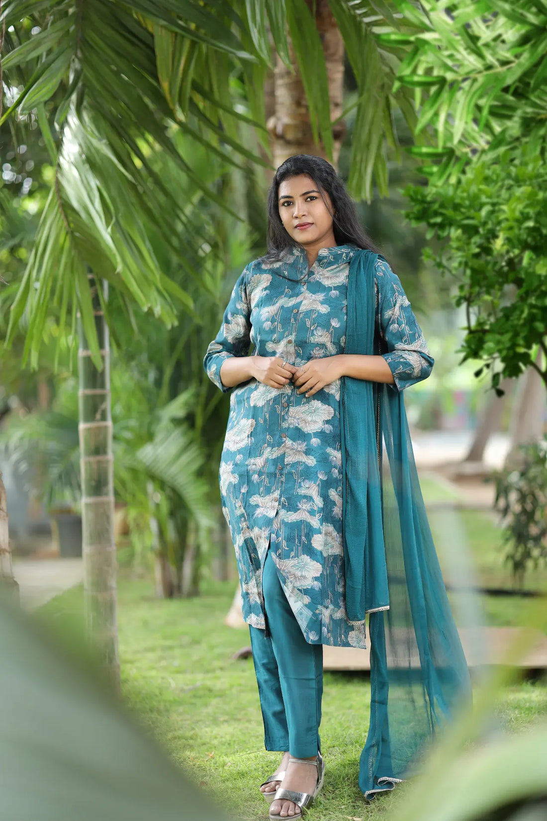 Teal Lotus kurti set