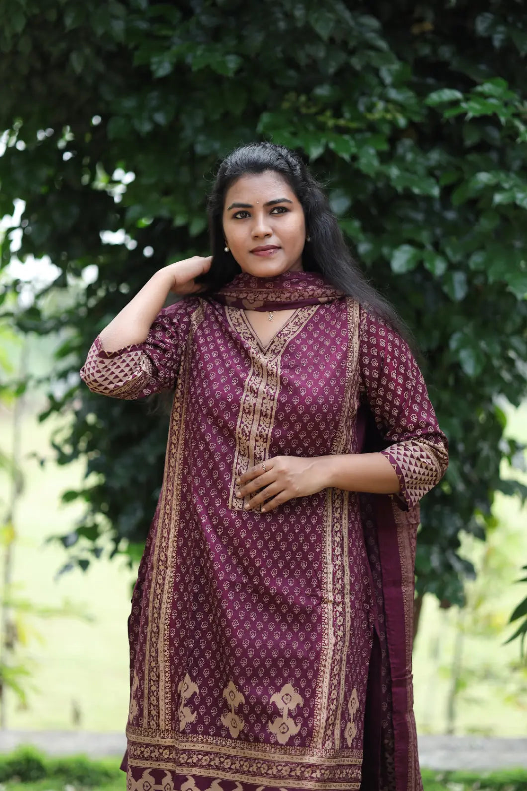 Mehfil Maroon Elegance Kurti set