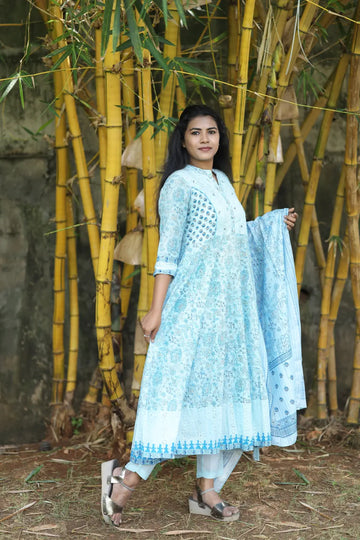 Frozen Bloom Sky Blue Maxi kurti set