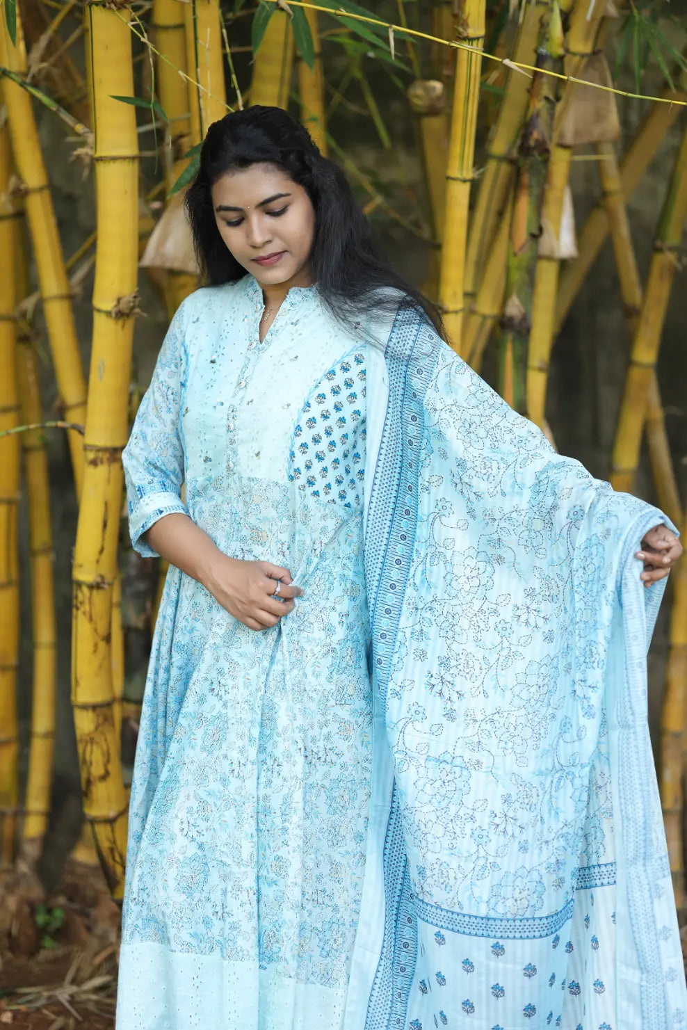 Frozen Bloom Sky Blue Maxi kurti set