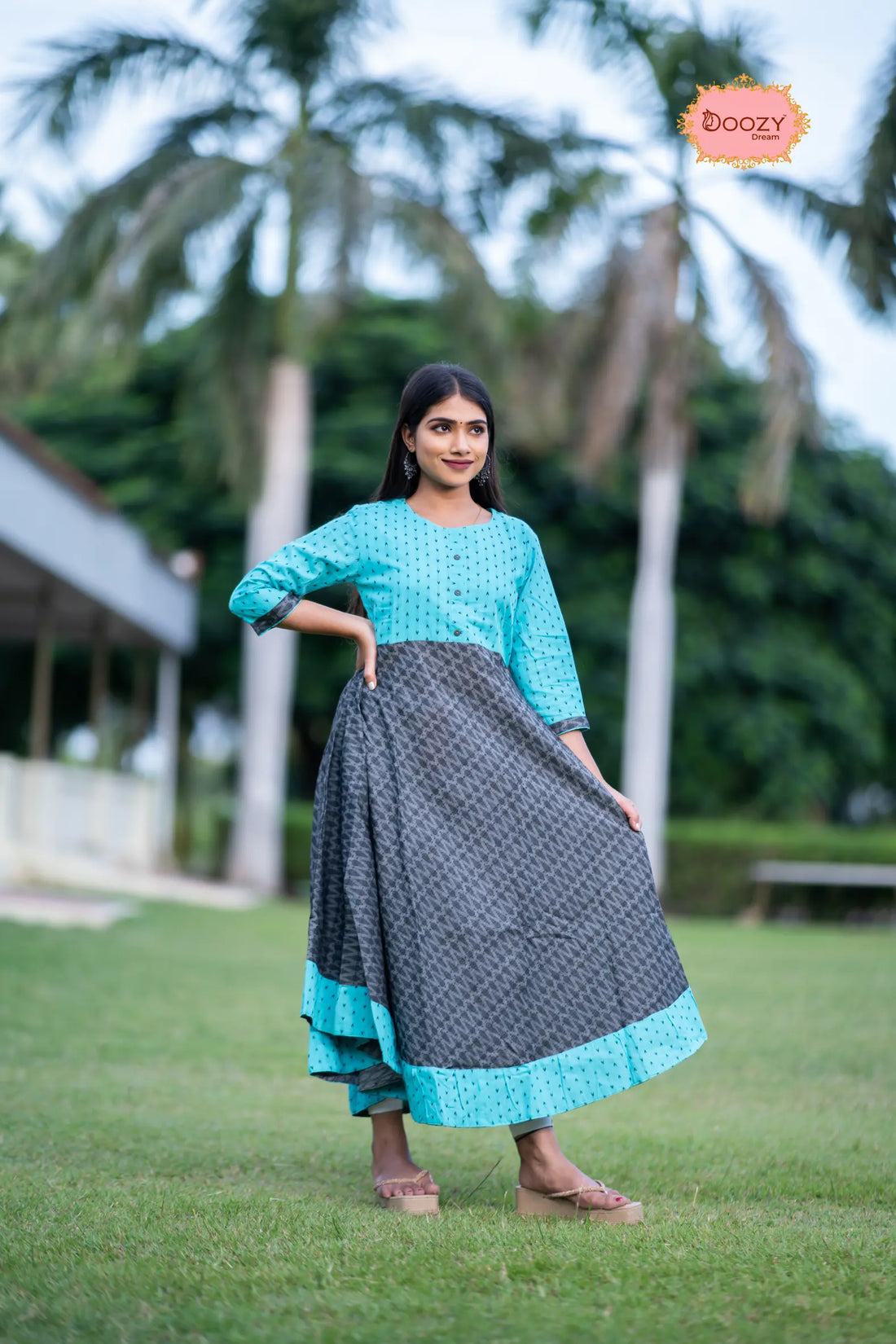 Pixel Petals  Umbrella Kurti