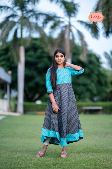 Pixel Petals  Umbrella Kurti