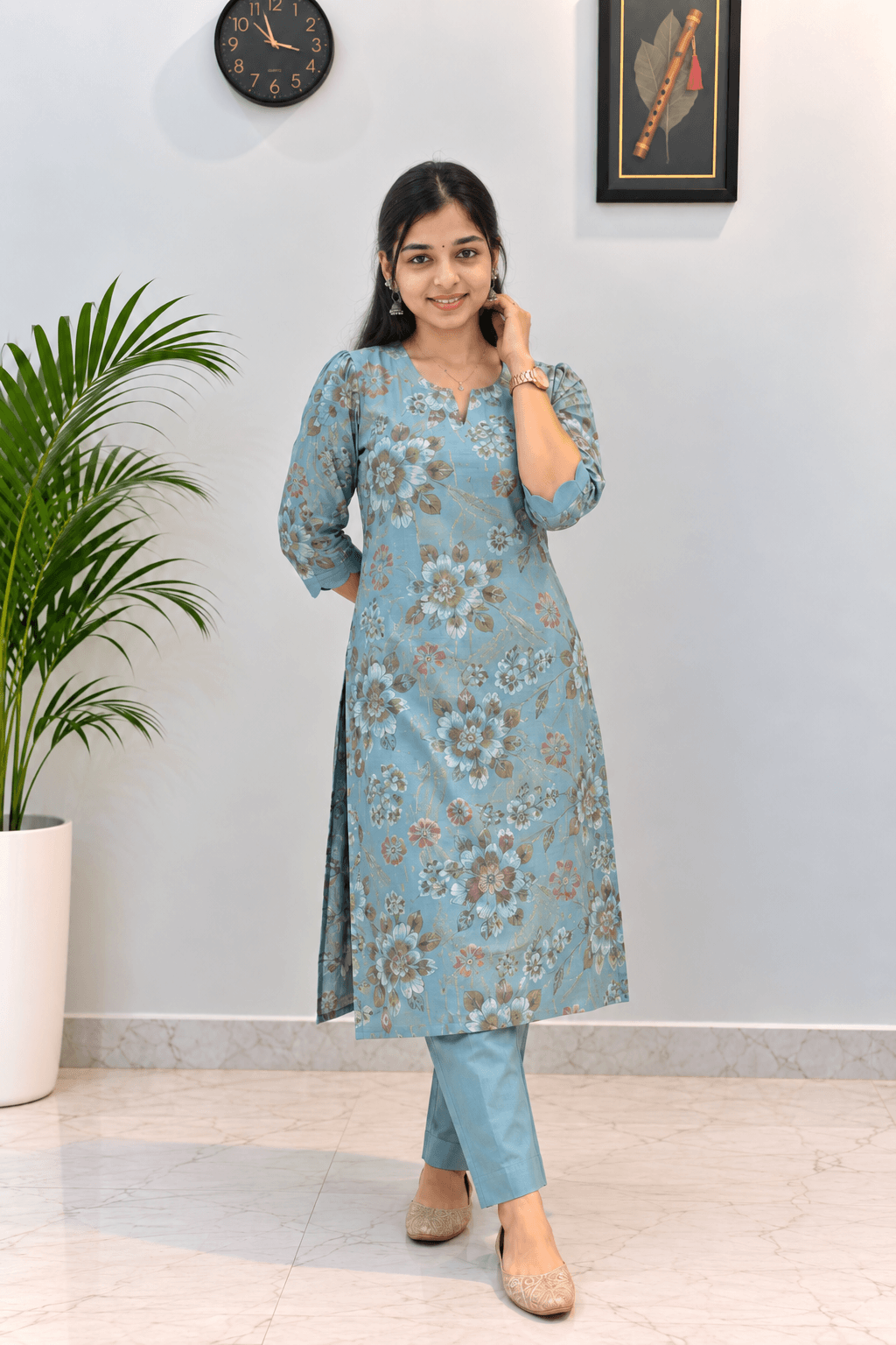 Sky Blue Vertican 2-Piece Kurti Set in Sky Blue