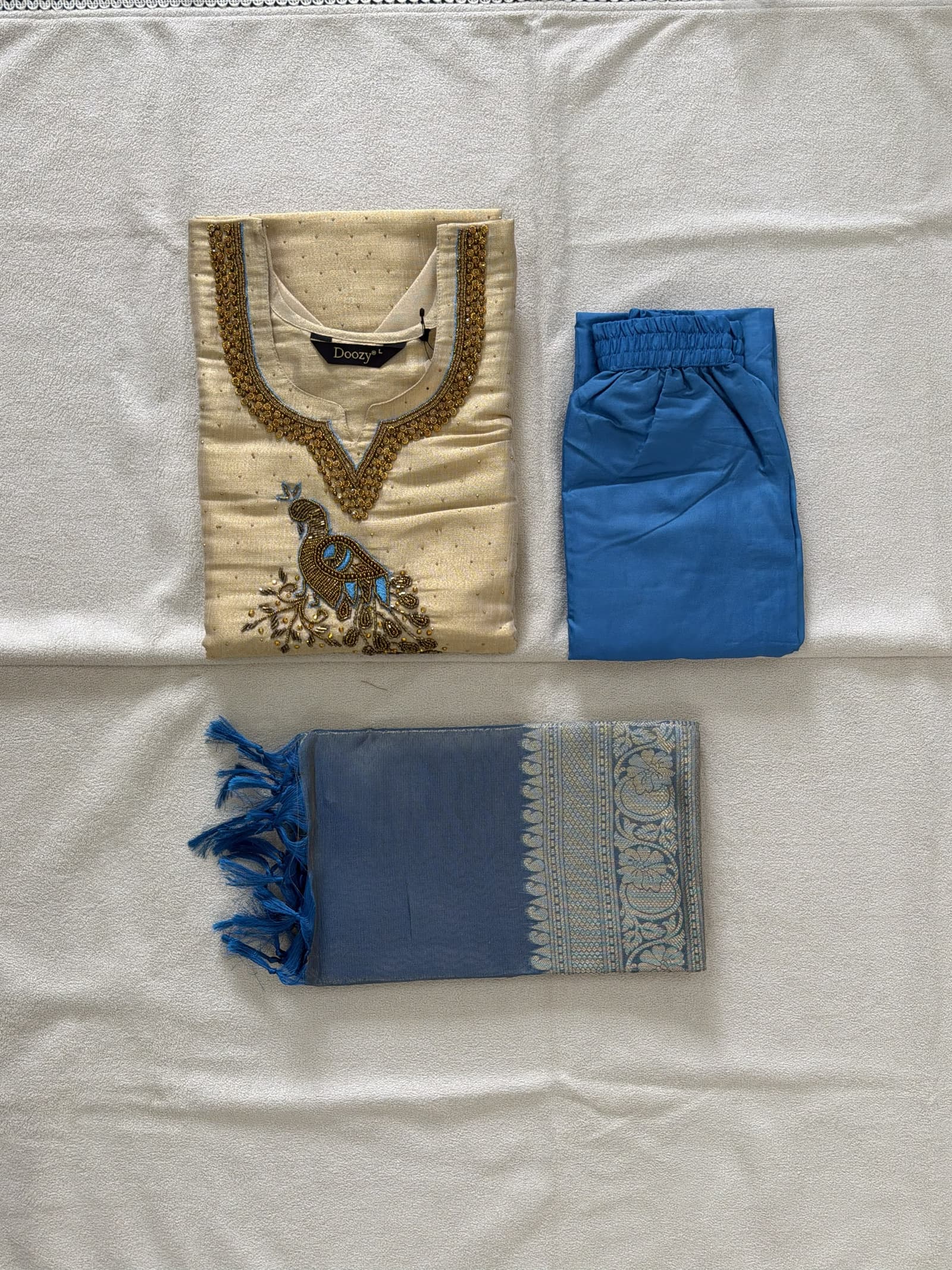 Cream and Powder Blue Premium Shimmer Tissue Set in Cream and Powder Blue