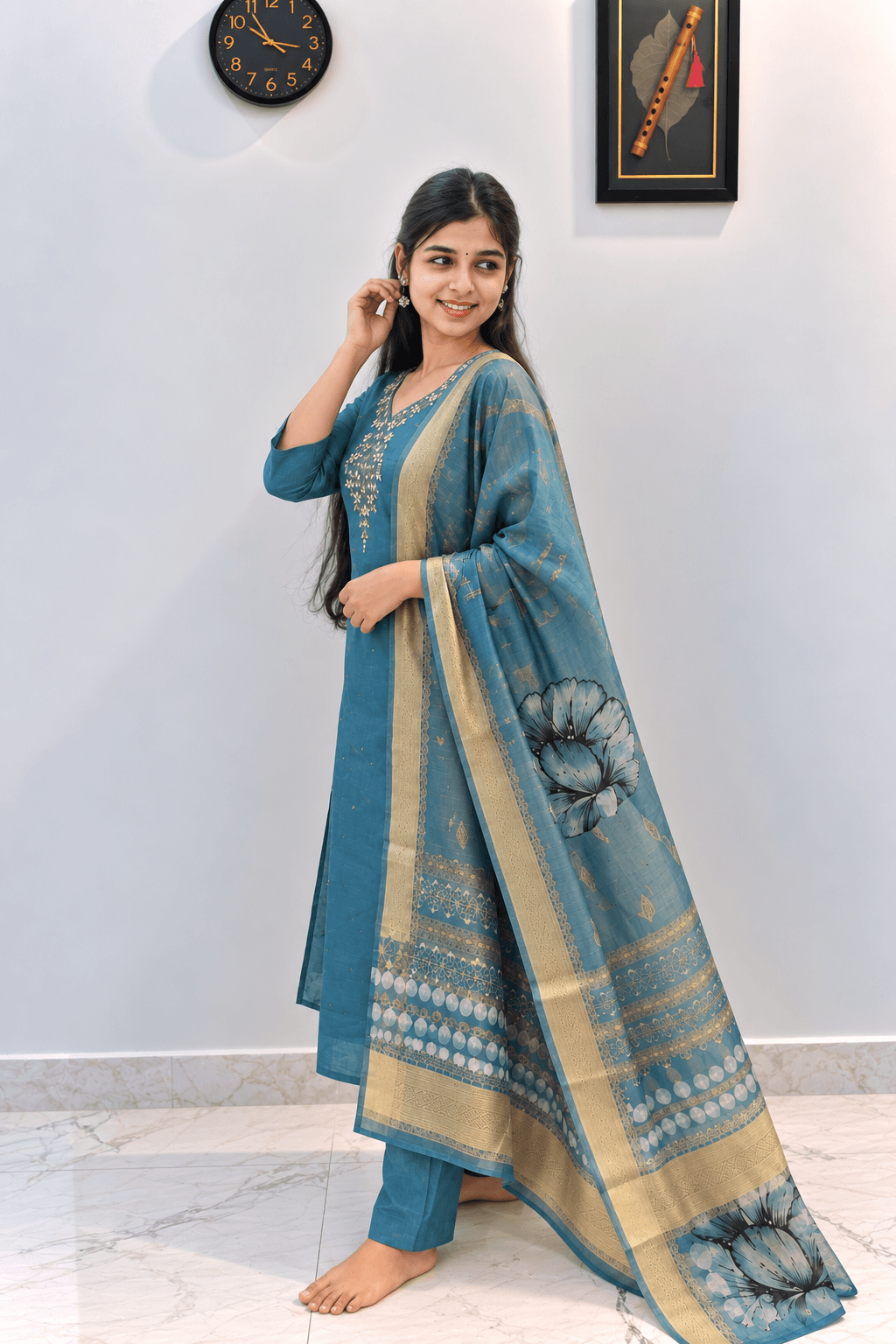 elegant Shimmer Tissue 3-piece set in a rich Teal Blue in Teal Blue
