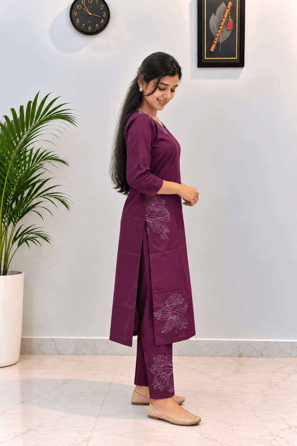 Wine Rayon 2-Piece Kurti Set in Wine