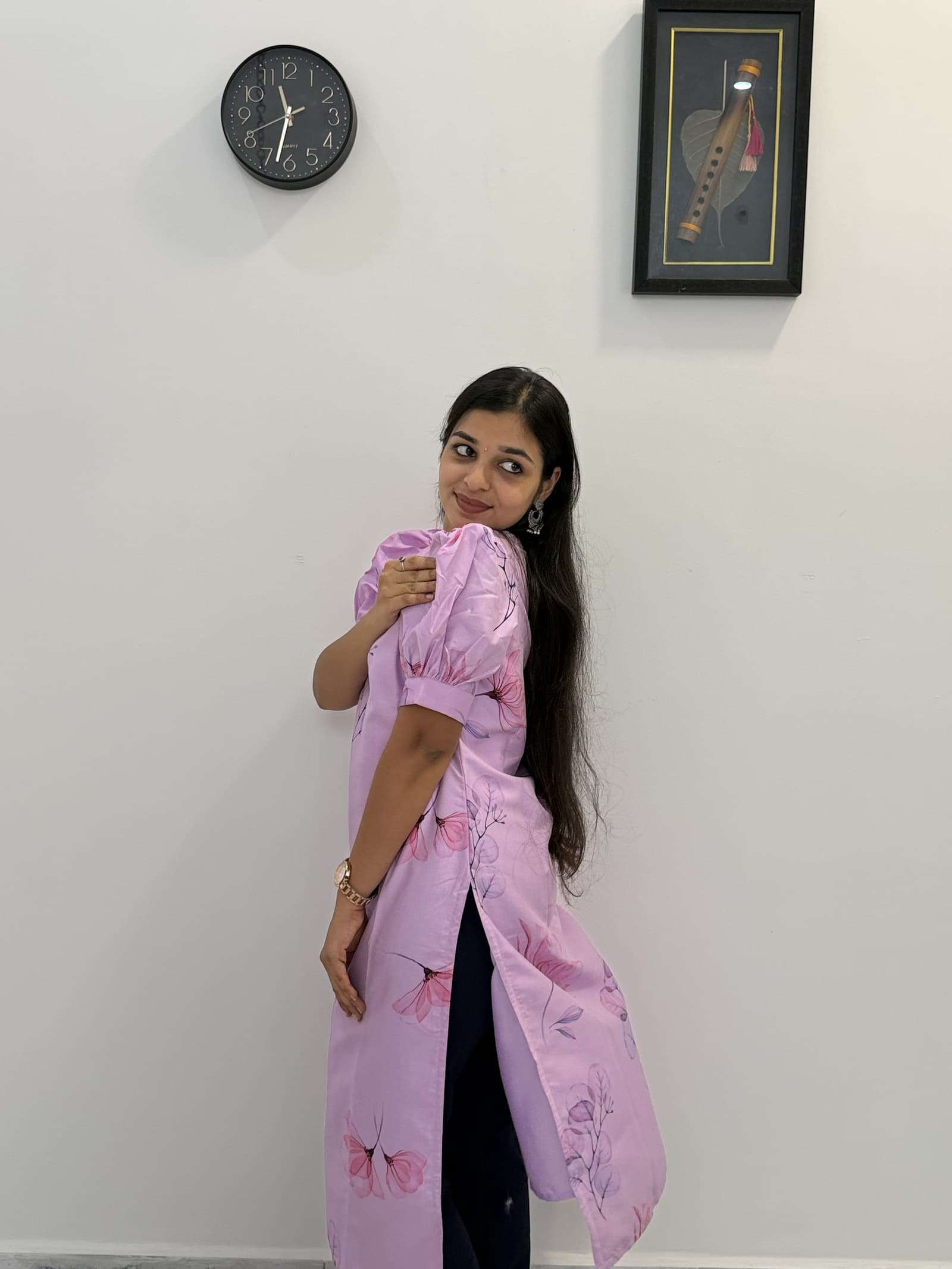 Organza Lavender Floral Printed Kurti in Lavender  2