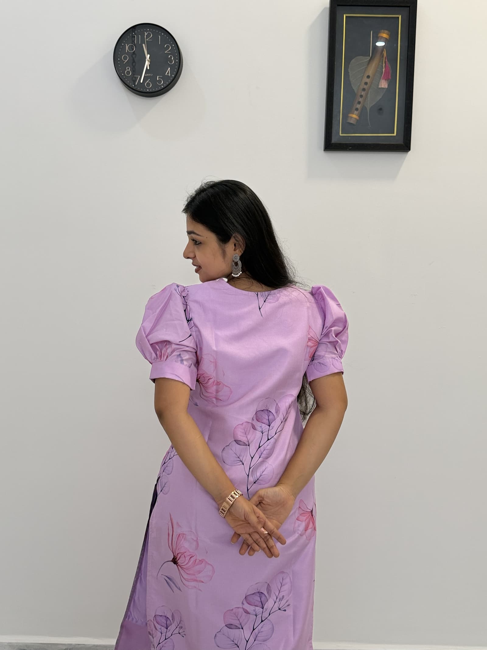 Organza Lavender Floral Printed Kurti in Lavender  3