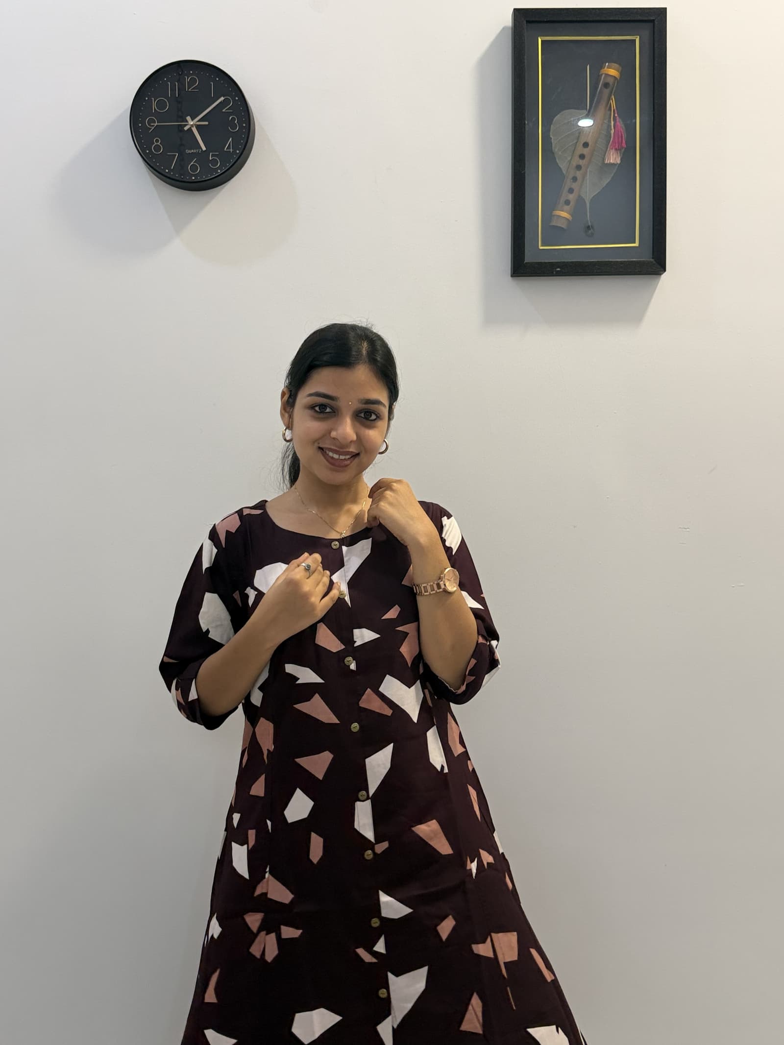 Rayon Abstract Printed Kurti in Dark Brown / Coffee Brown with Peach & White Abstract Print  1
