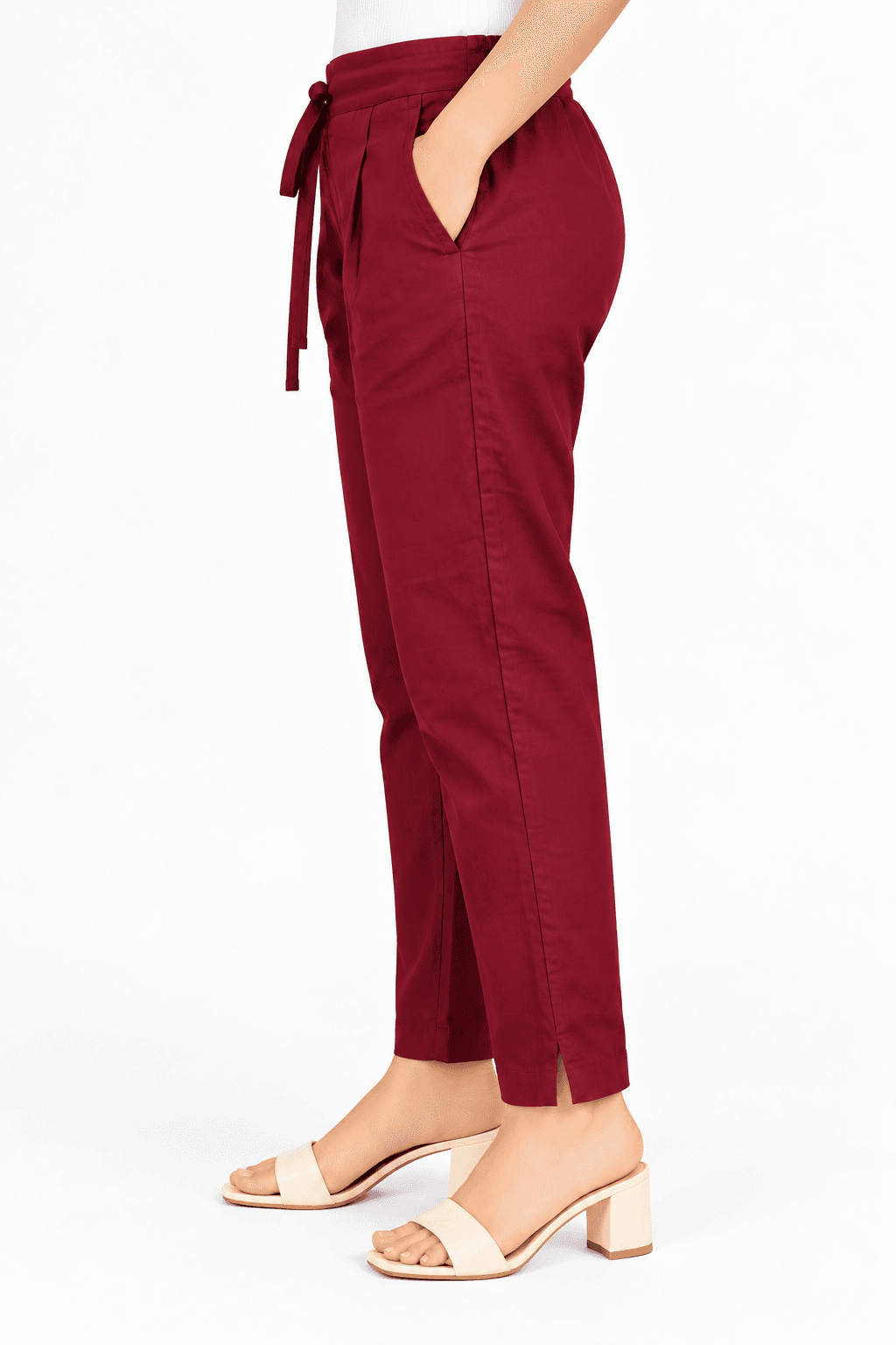 Women’s Maroon Straight-Fit Pants in Maroon 2