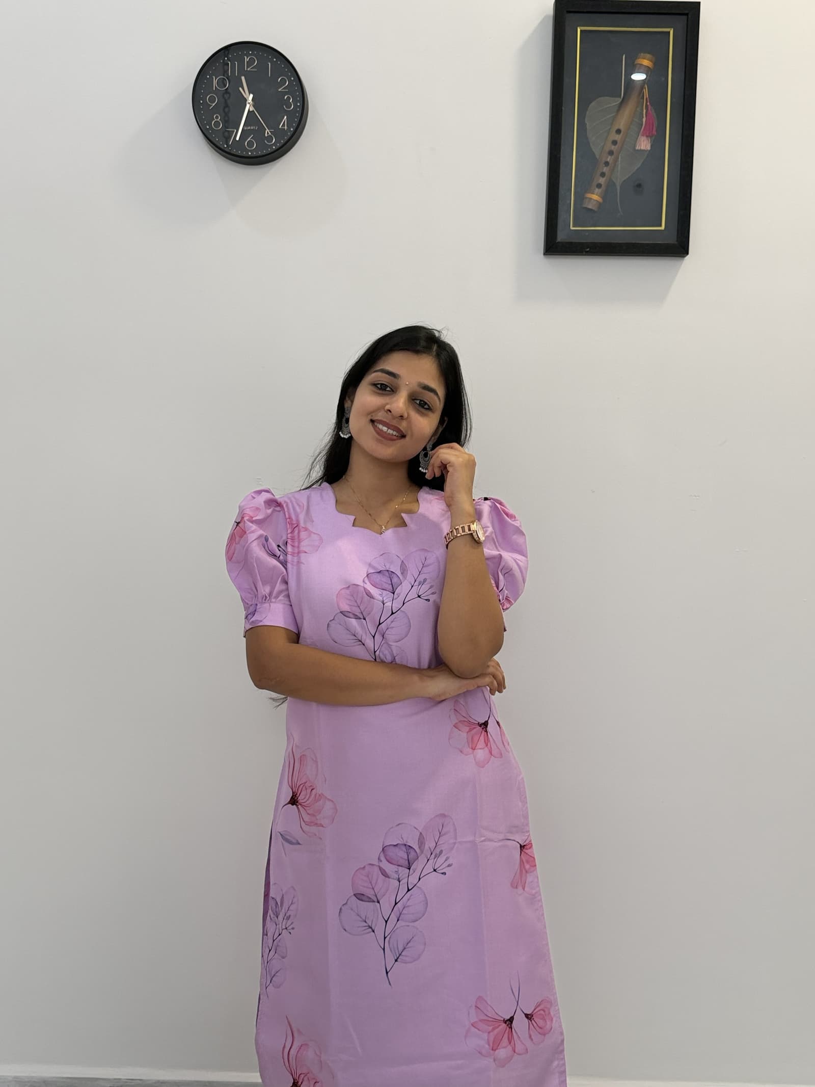 Organza Lavender Floral Printed Kurti in Lavender
