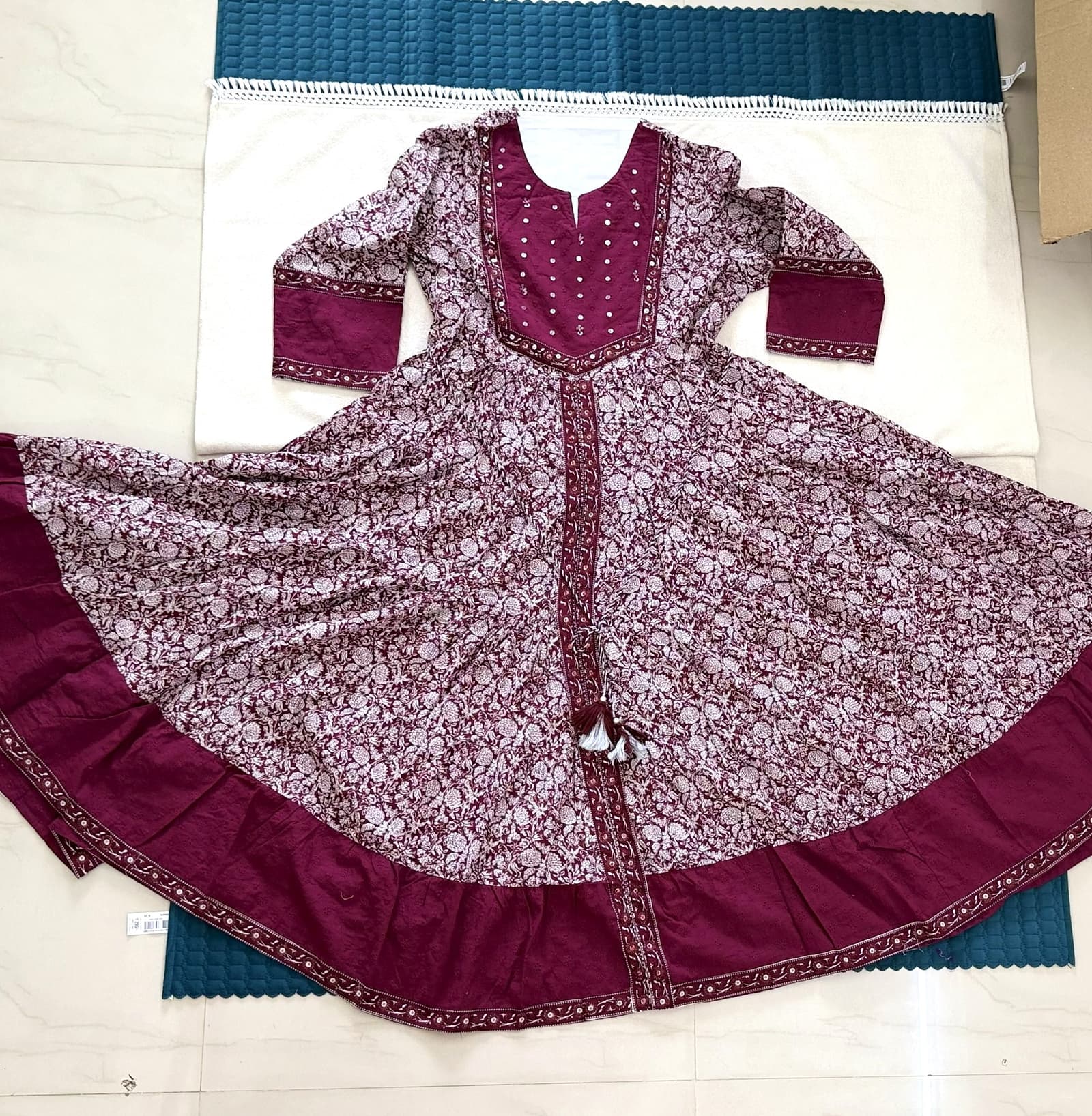 Maroon Printed Cotton Anarkali Kurti in Maroon