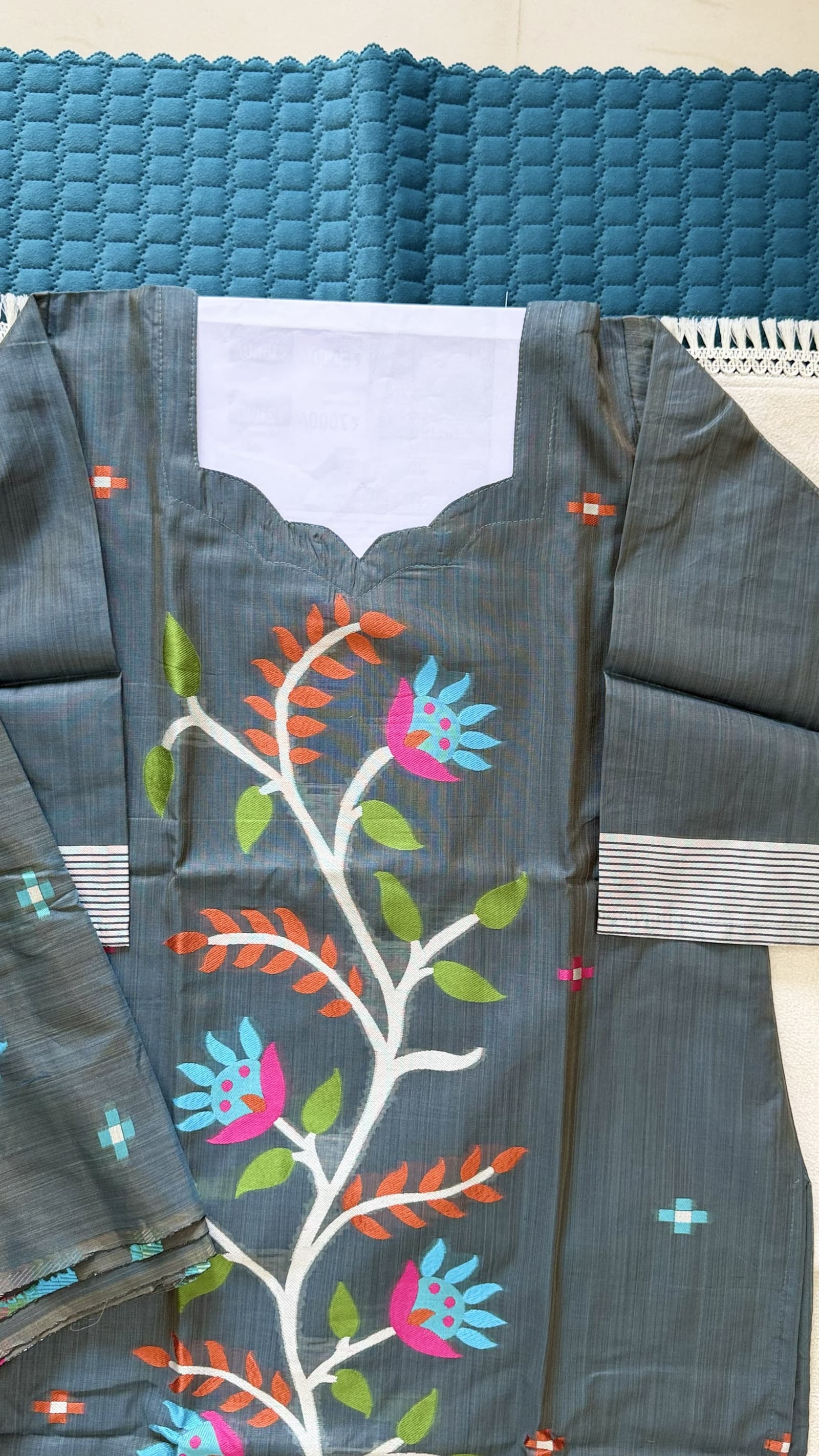 Charcoal Jamunthi Printed Kurti with Dupatta in Charcoal Grey