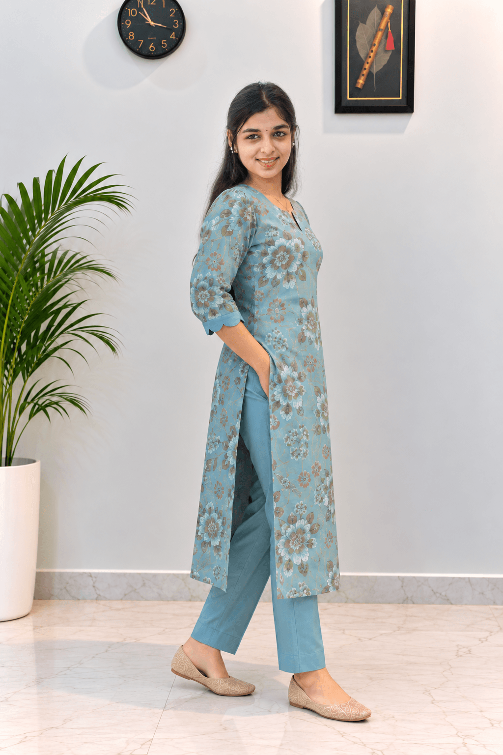 Sky Blue Vertican 2-Piece Kurti Set in Sky Blue