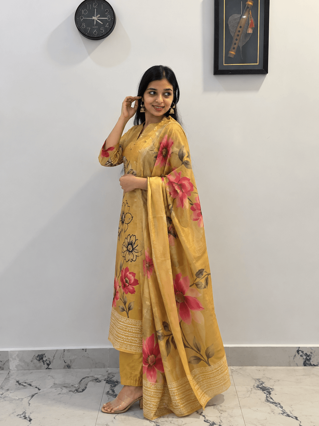 Shimmer Tissue Festive 3-Piece Kurti Set in Mustard Yellow