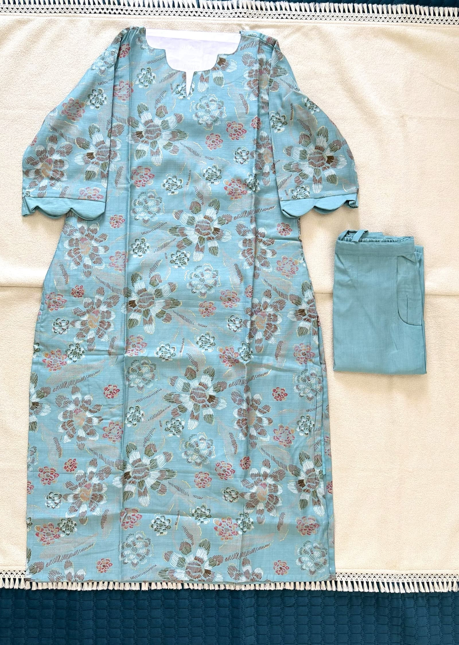 Sky Blue Vertican 2-Piece Kurti Set in Sky Blue