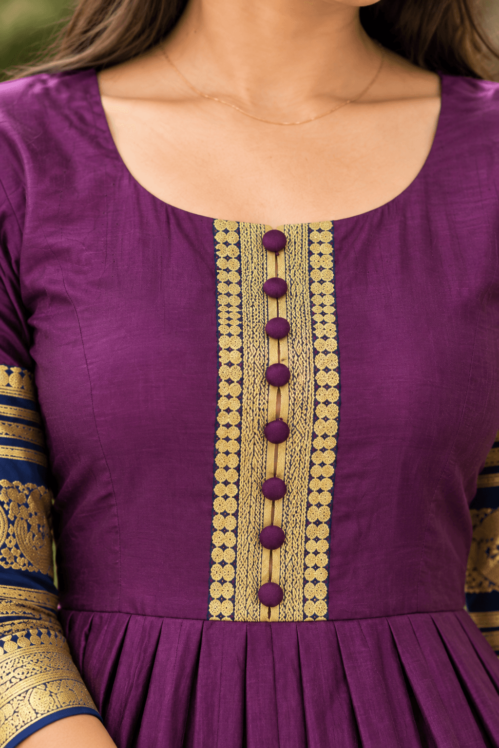 Royal Purple Anarkali Gown with Navy Blue and Gold Zari Border in Royal Purple with Navy Blue and Gold 3
