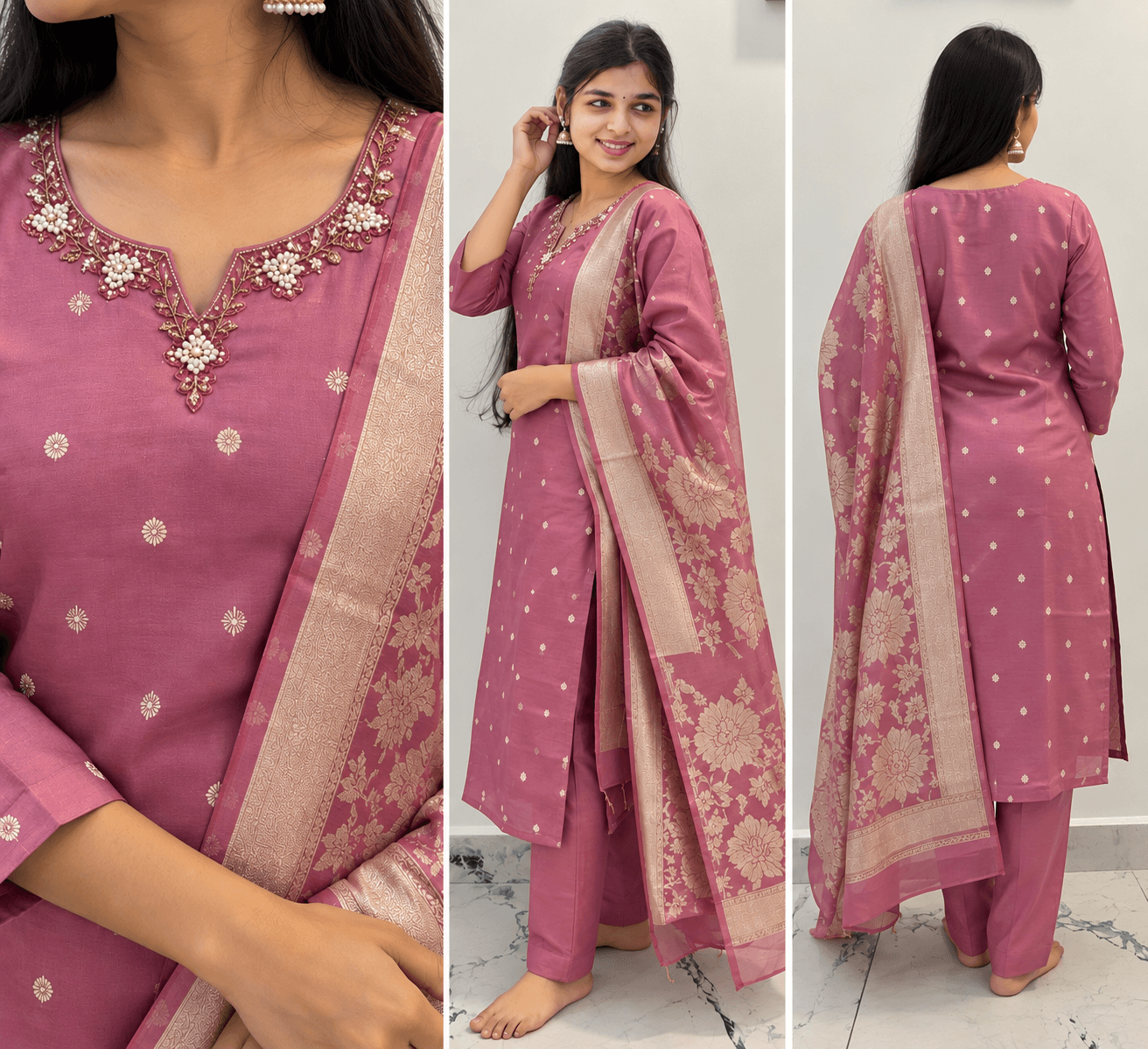 elegant Shimmer Tissue 3-piece set in Mauve Pink