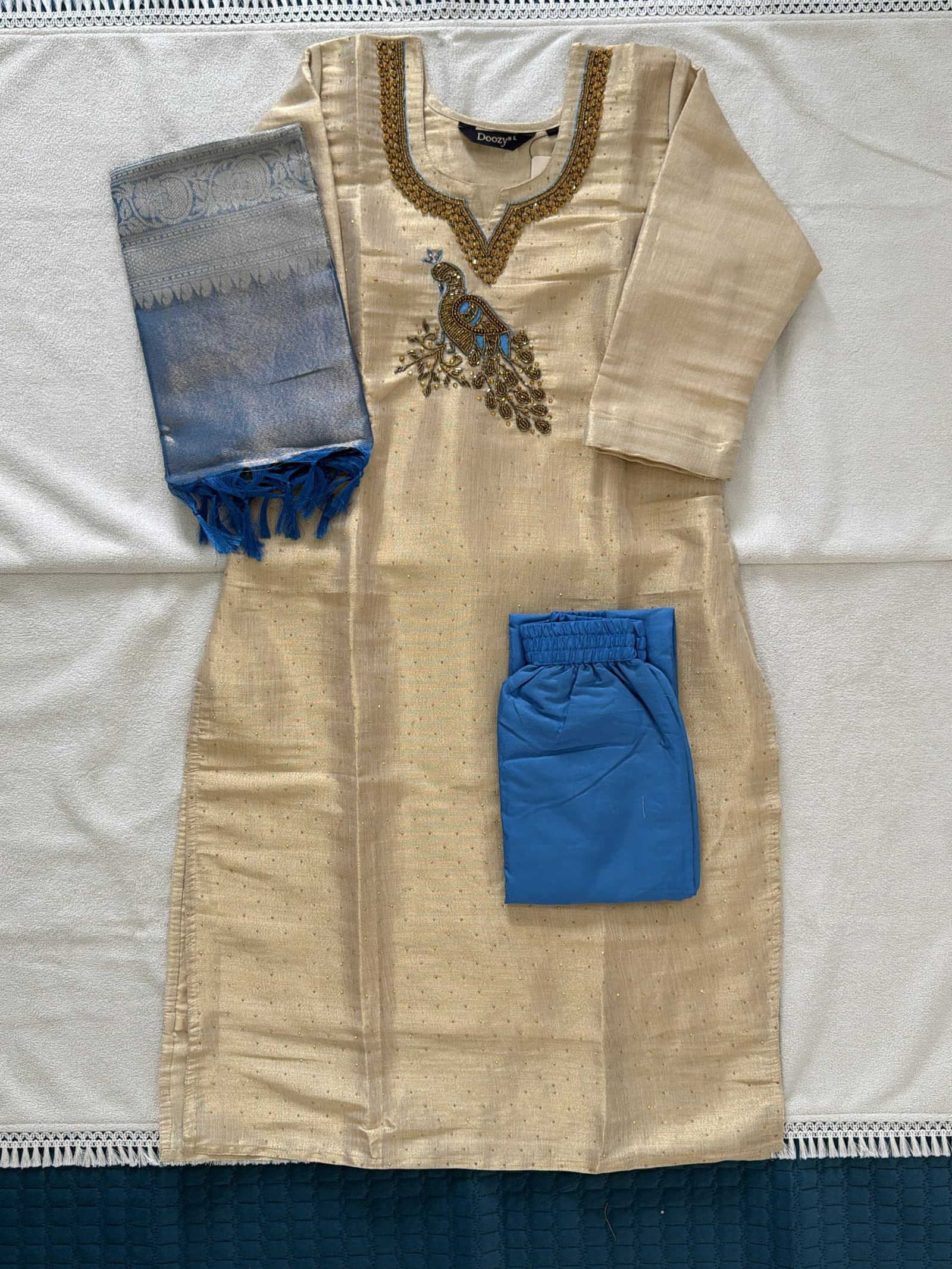 Cream and Powder Blue Premium Shimmer Tissue Set in Cream and Powder Blue