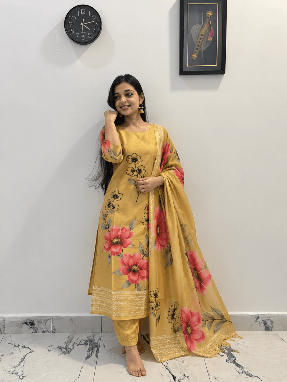 Shimmer Tissue Festive 3-Piece Kurti Set in Mustard Yellow