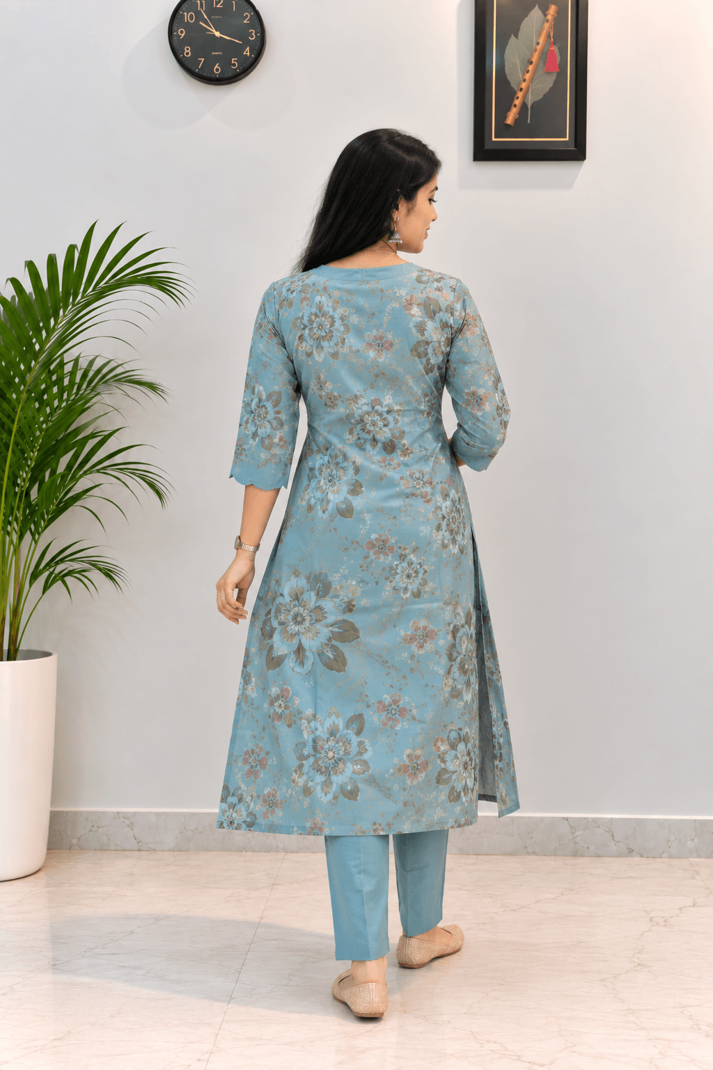 Sky Blue Vertican 2-Piece Kurti Set in Sky Blue
