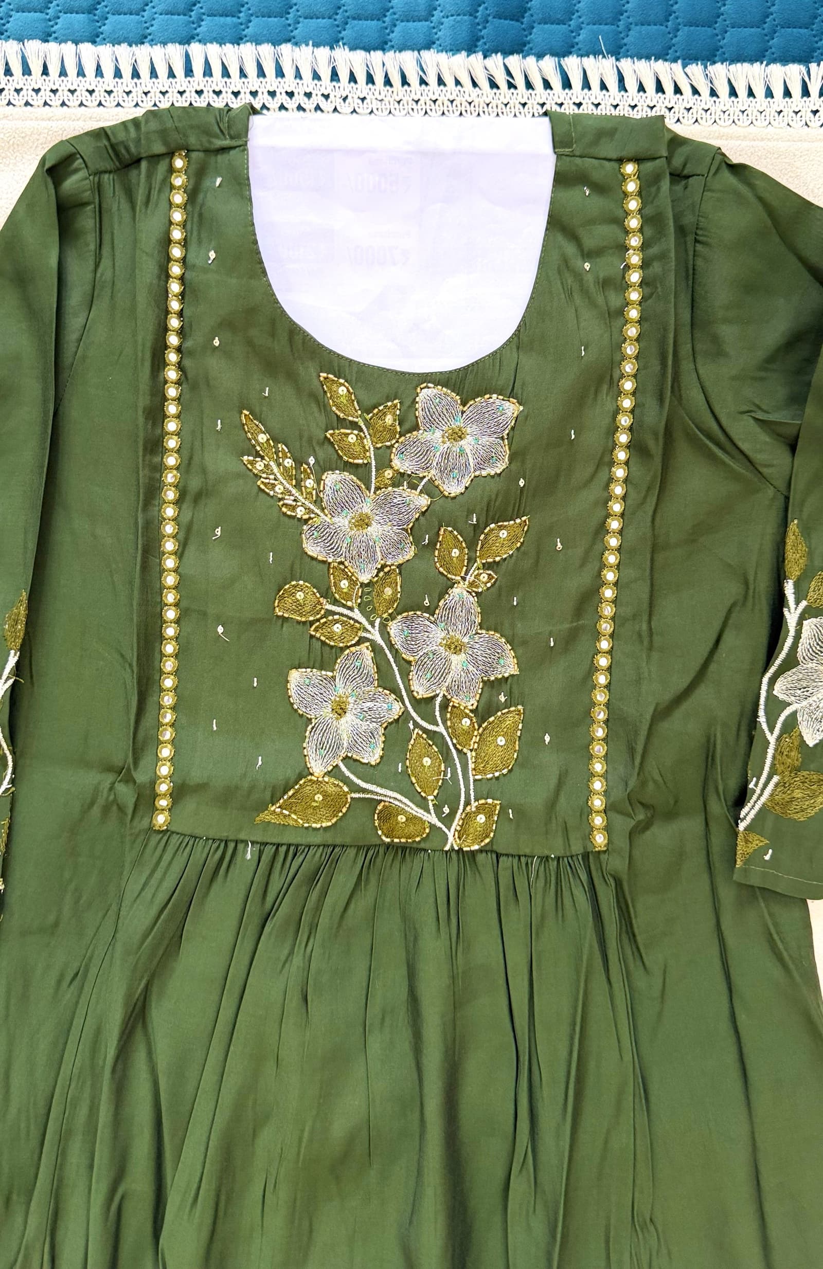 Dark Green Mulchanthri Flared Anarkali Kurti in Dark Green