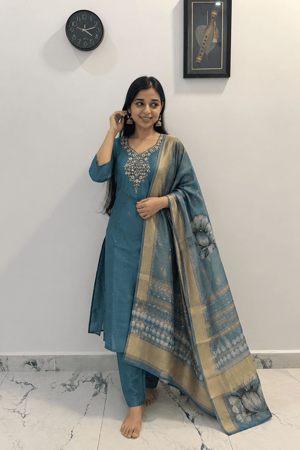 elegant Shimmer Tissue 3-piece set in a rich Teal Blue in Teal Blue