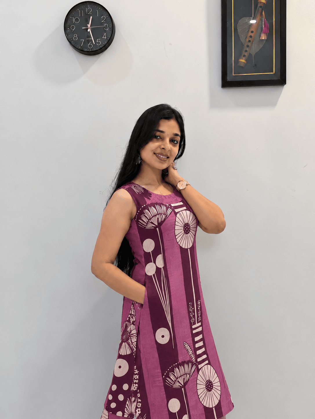 Wine Purple Abstract Printed Sleeveless Kurti with Matching Pant in Wine Purple 2