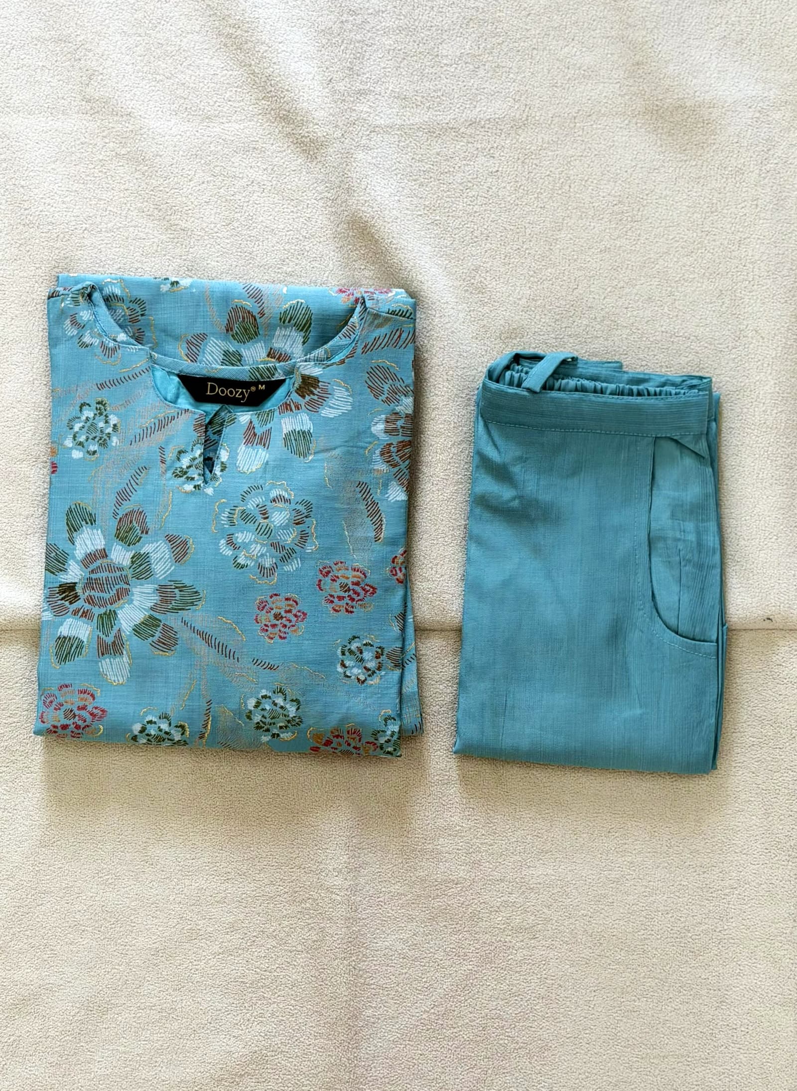 Sky Blue Vertican 2-Piece Kurti Set in Sky Blue