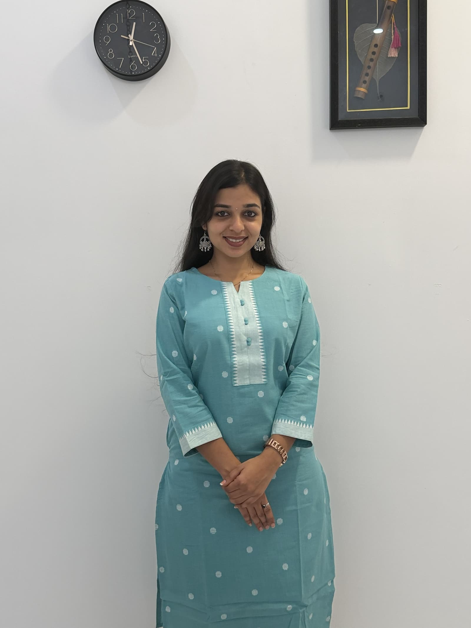 Cotton Teal Blue Printed Kurti Pant Set in Teal Blue / Sea Green with White Detailing