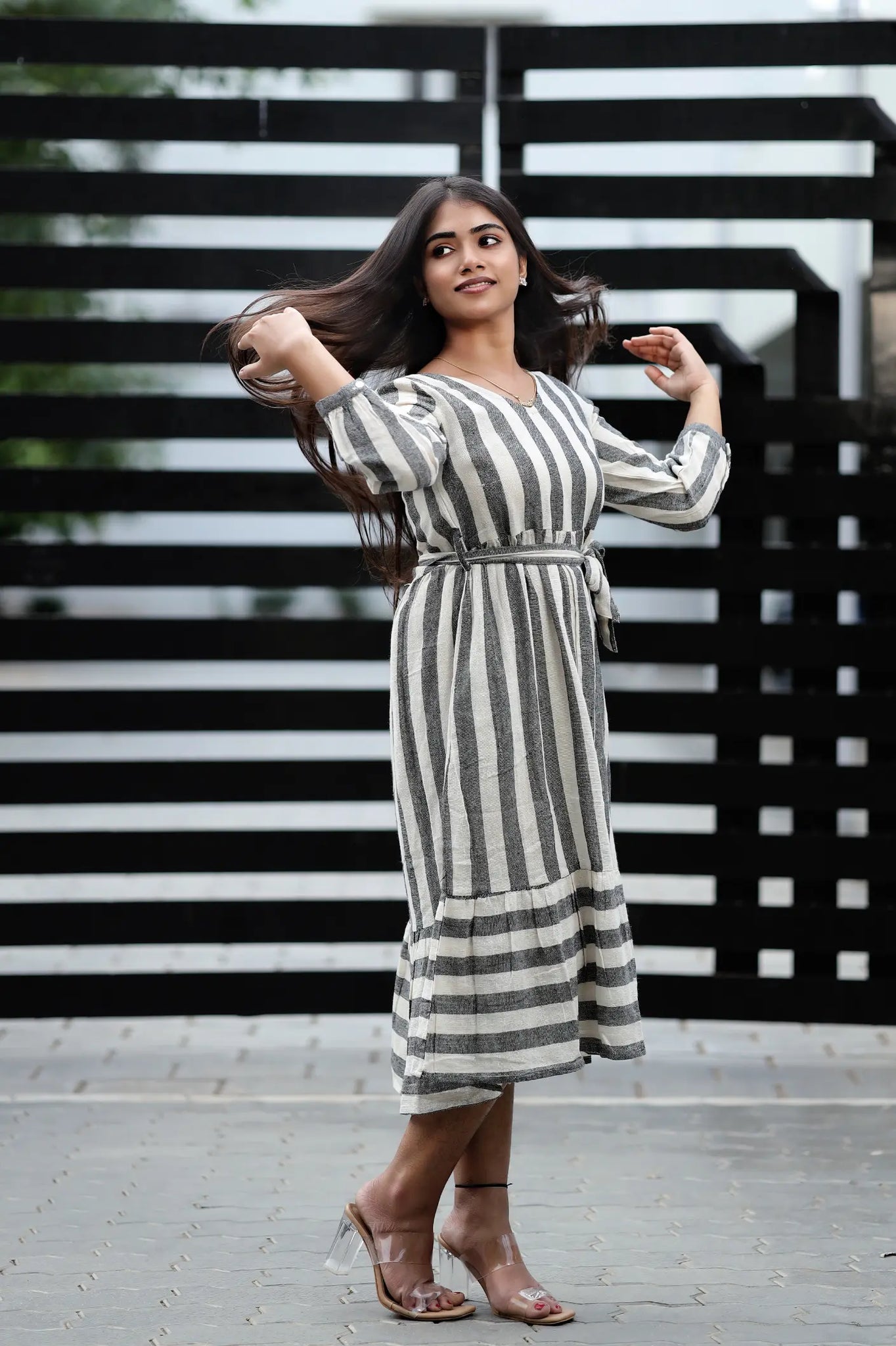 Urban stripes umbrella kurti