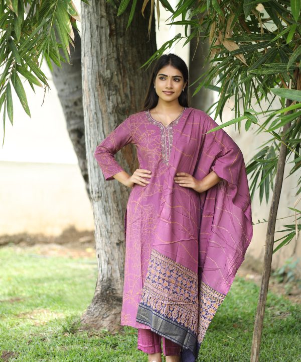 Embroidary Neckwork Top with Bottom and printed shawl