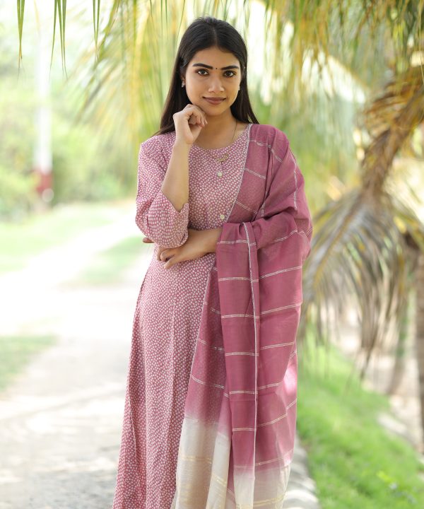 A-line kurti with Bottom and Dupatta