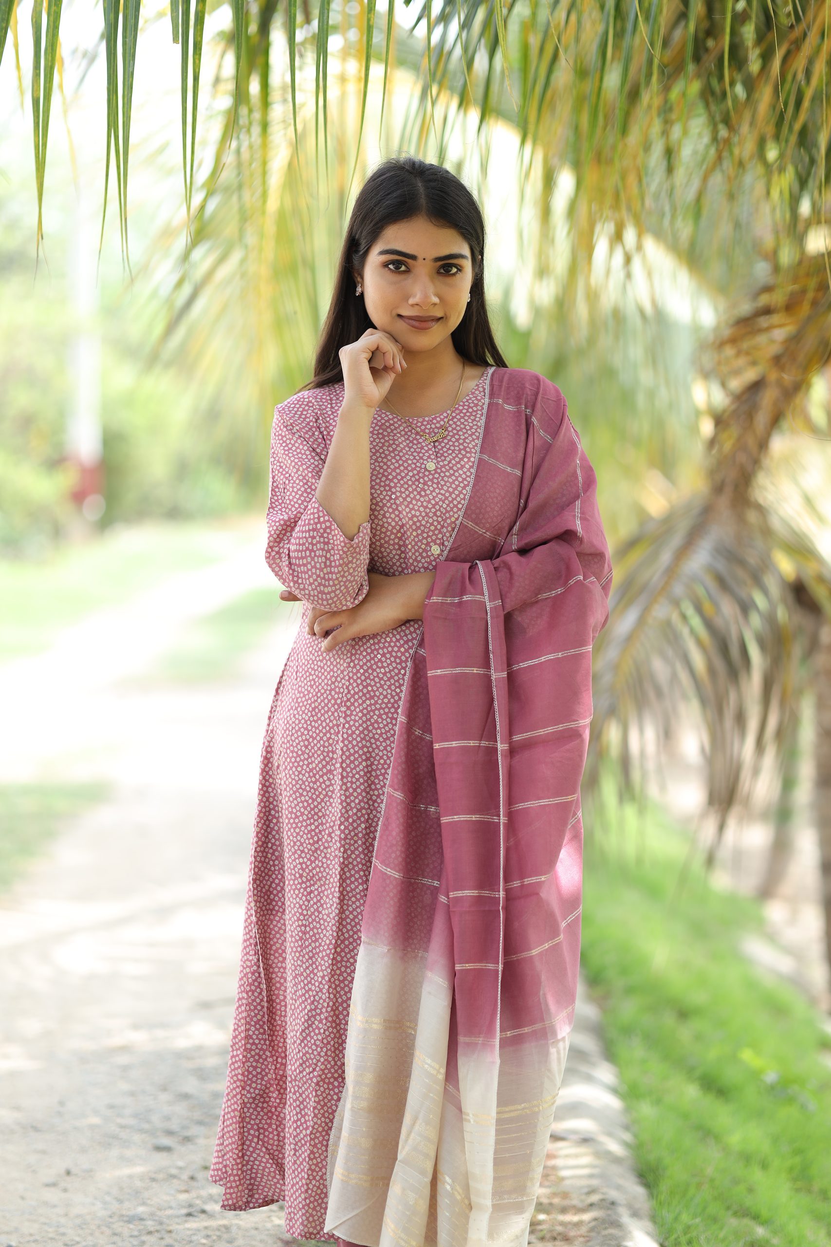 A-line kurti with Bottom and Dupatta