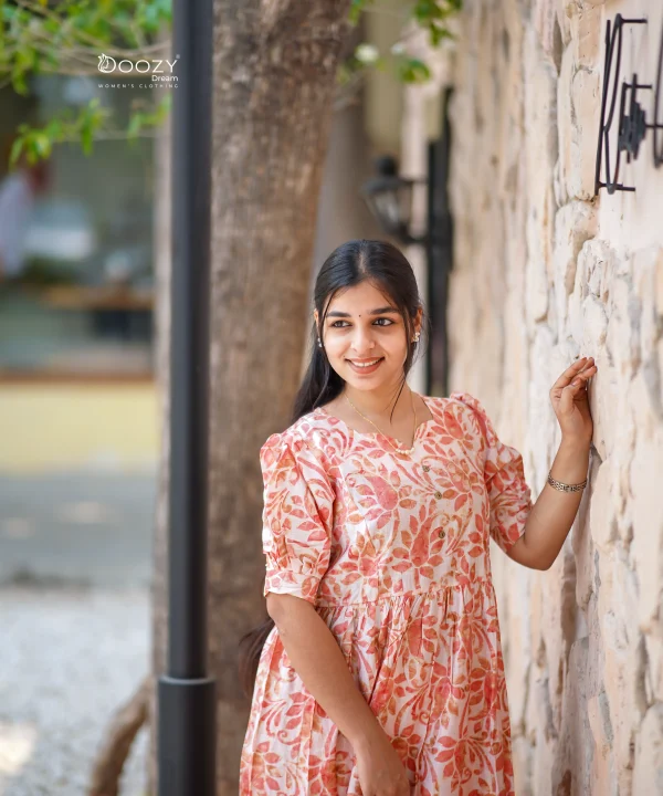 Maxi-Style Floral Printed Cotton Pink Kurti for Functional Wear