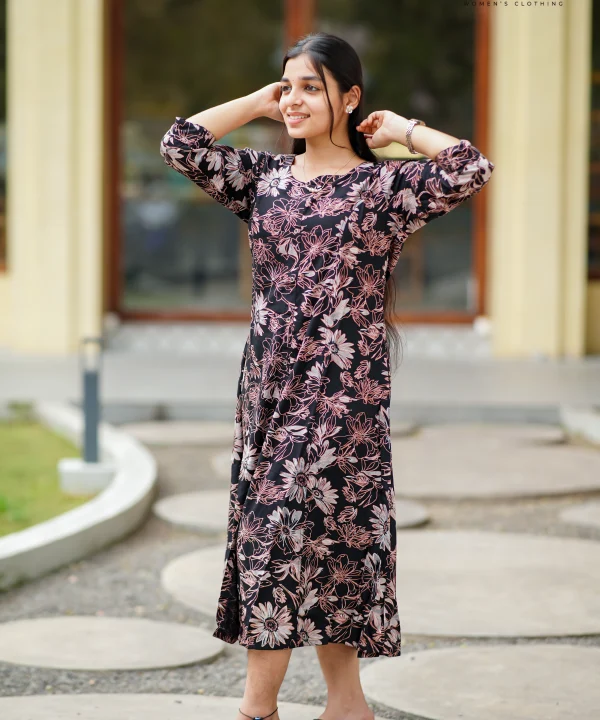 Soft Rayon Floral Black Kurti for Office Wear