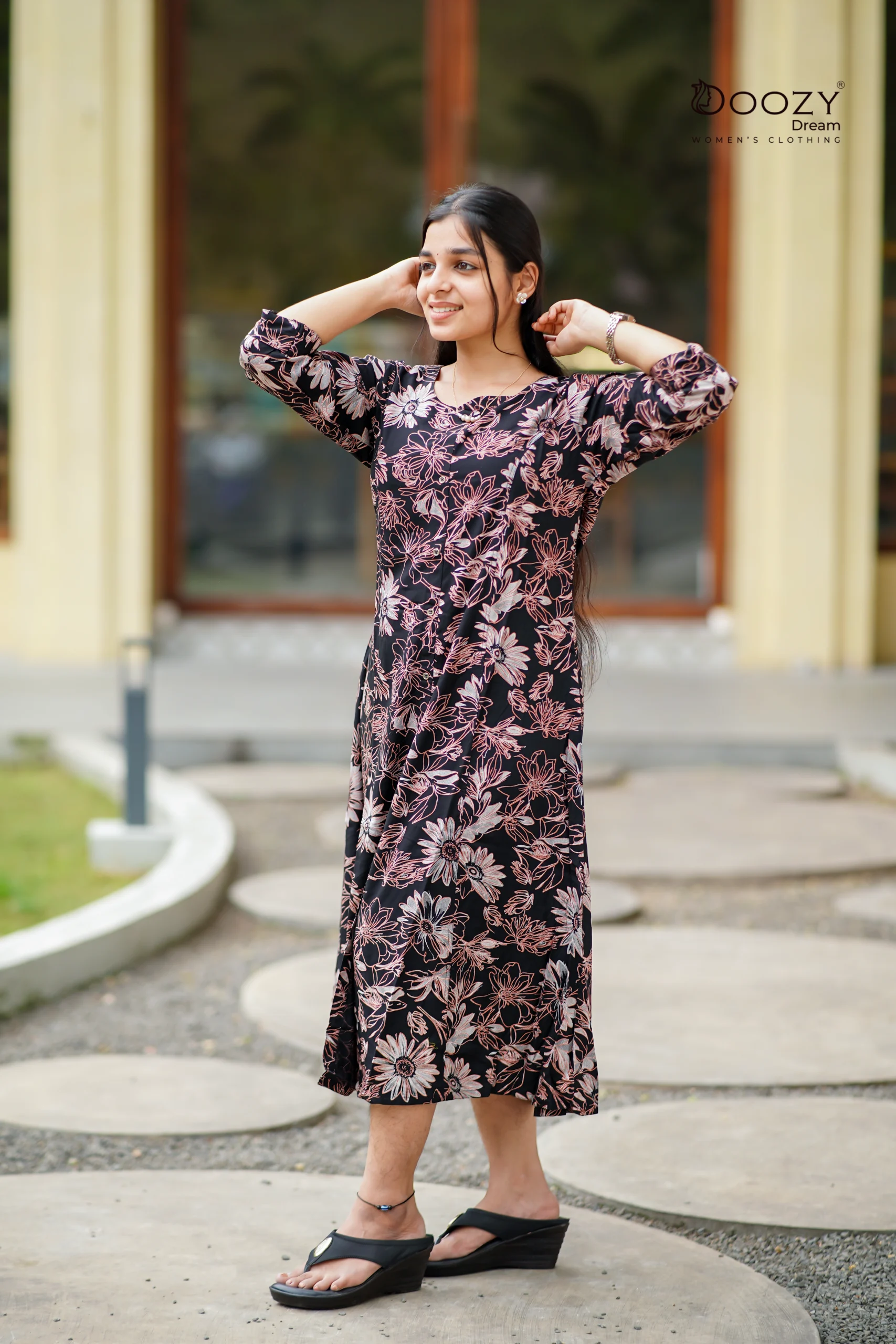 Soft Rayon Floral Black Kurti for Office Wear