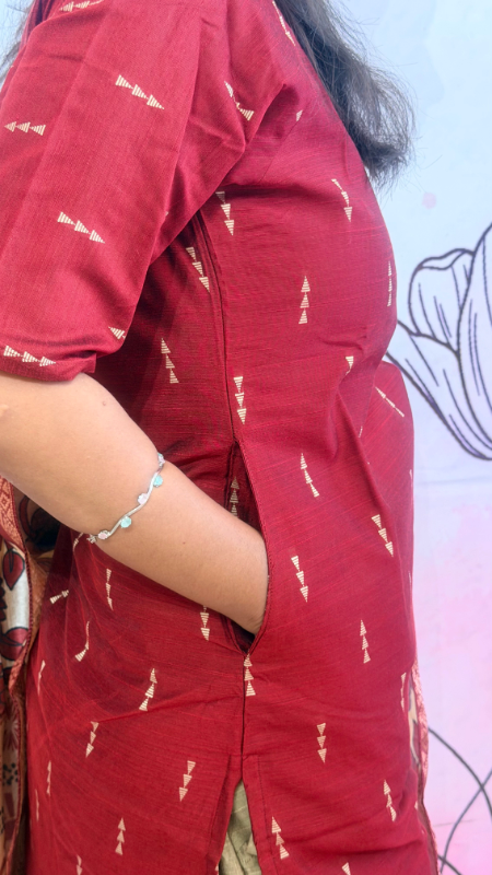Maroon Colour Raw Silk Kurti Set - Image 3