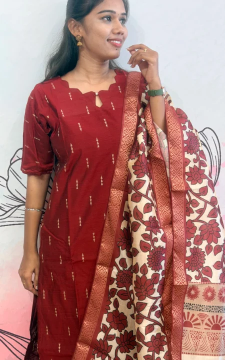 Maroon Colour Raw Silk Kurti Set