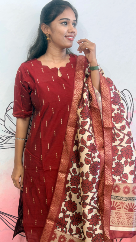 Maroon Colour Raw Silk Kurti Set