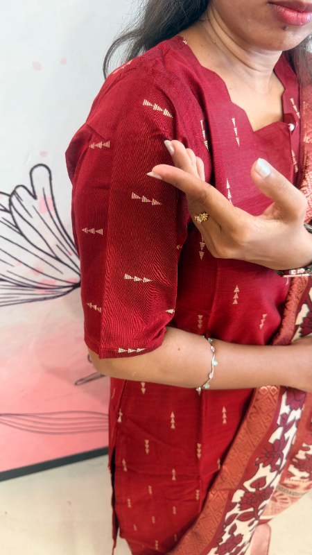 Maroon Colour Raw Silk Kurti Set - Image 2