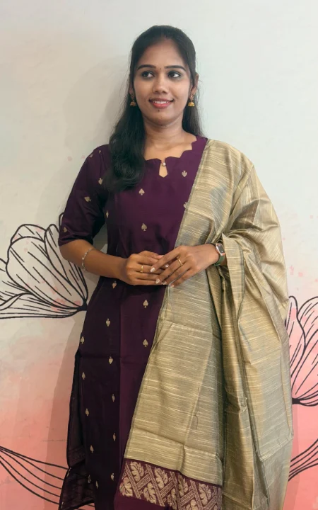 Wine Colour Rawsilk Kurti Set