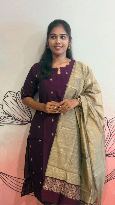 Wine Colour Rawsilk Kurti Set