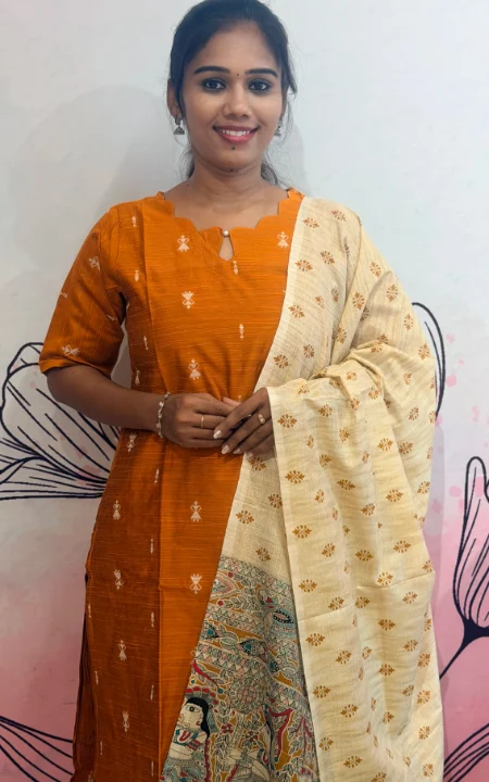 Mustard Colour Raw Silk Kurti Set