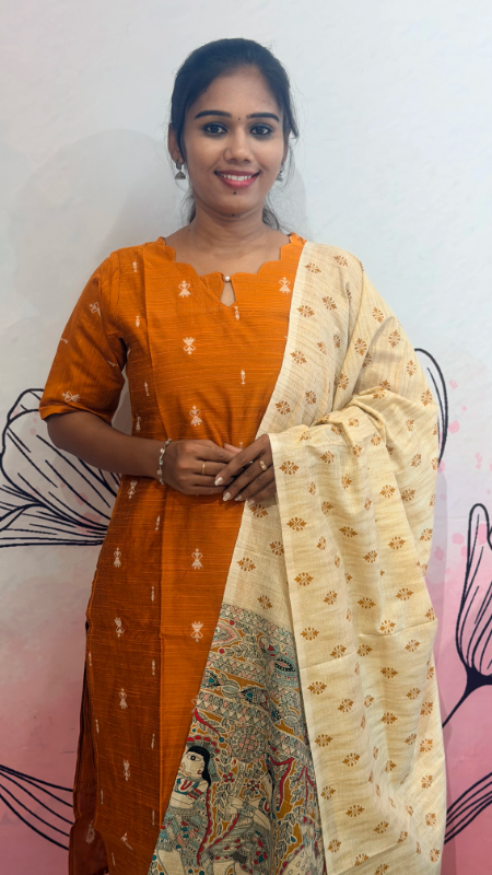 Mustard Colour Raw Silk Kurti Set