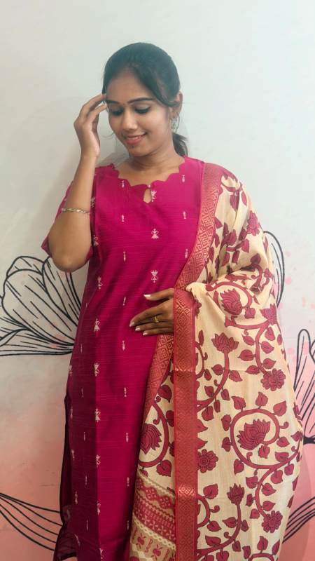 Pink Colour Raw Silk Kurti Set - Image 4