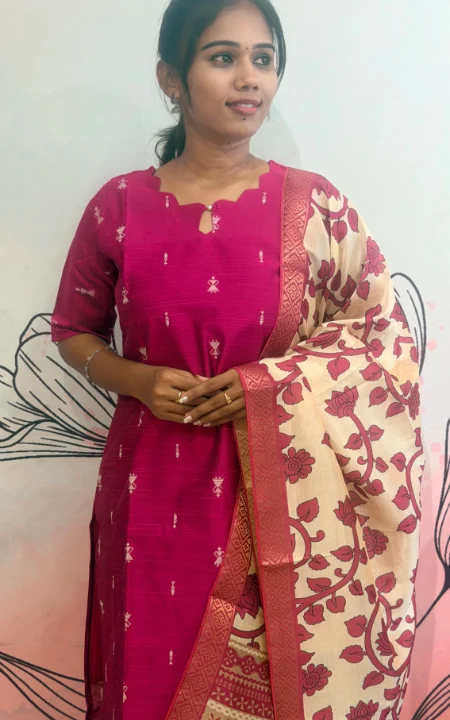 Pink Colour Raw Silk Kurti Set