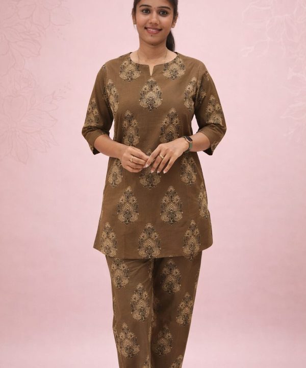 Brown Printed Night Suit Set