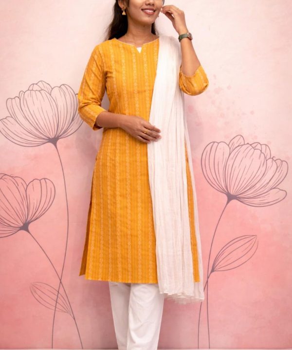 Mustard Elegance Cotton Kurti Set