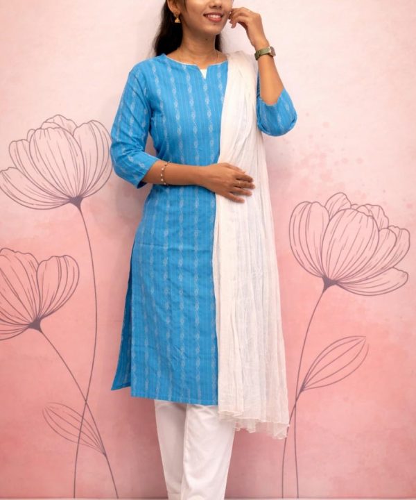 Sky Bloom Cotton Kurti Set